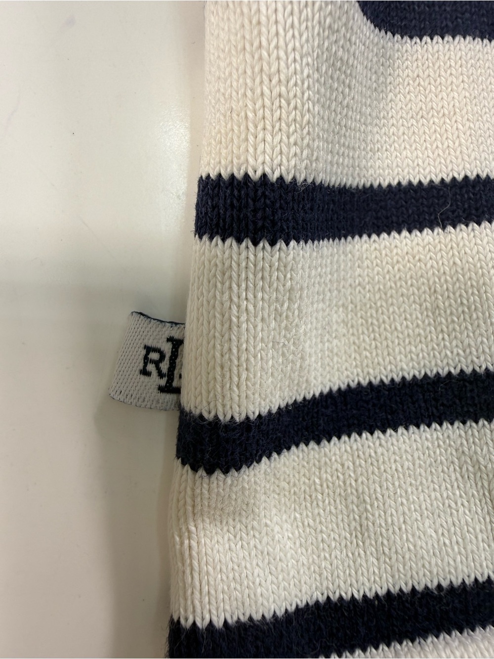 Lauren Ralph Lauren White Sweater with Navy Stripes V-Neck - Picture 5 of 9